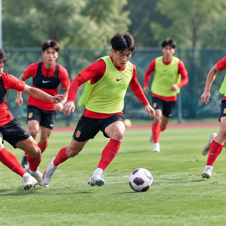 U23国足球员在训练中演练由守转攻与快速前插